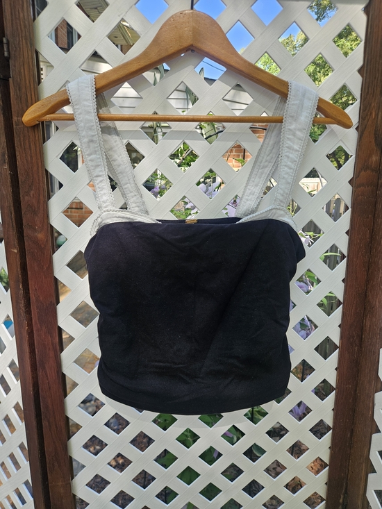 Free People Tops - Free People 2 Tone Cropped Tank With Black Body & White Straps, Size XS